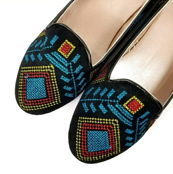 Embroidered Smoking Slipper Flats Boho Aztec Yoki - Picture 2 of 8